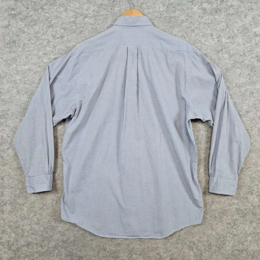 Brooks 346 Men's Gray Checks Dress Shirt Size M 15 1/2 - 32/33 100% Cotton STAIN
